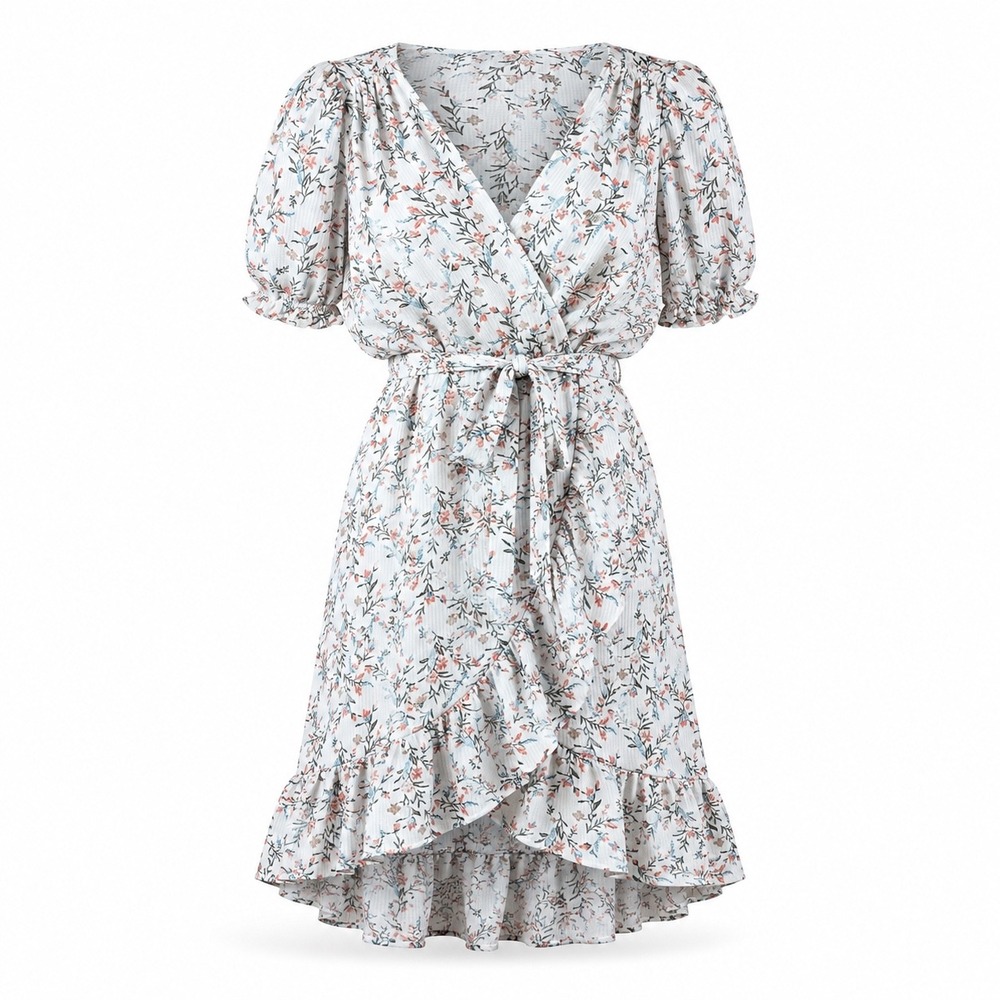 Hayden Womens Dress L Rayon White Floral Wrap Mini Cottagecore Boho Chic Summer